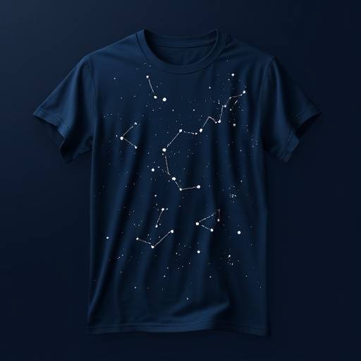 Camiseta azul marinho com estampa de constela√§√µes em branco.