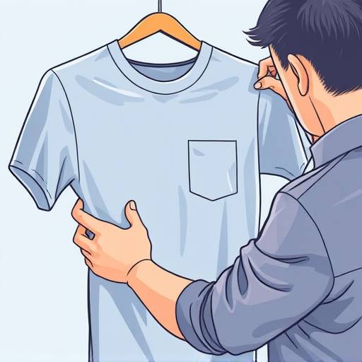 Ilustra√§√£o do controle de qualidade, mostrando uma pessoa inspecionando uma camiseta em busca de defeitos.